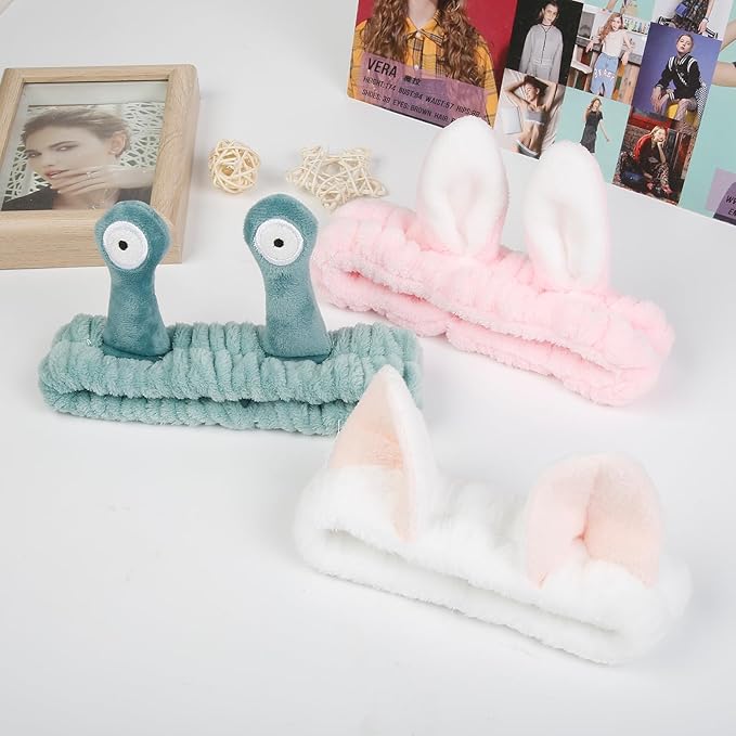 6PCS Animal Ear Spa Headbands Face Wash Headband Cute Make Up Hairband Fuzzy Cat Head Band Soft Skincare Hair Accessories for Women Girls