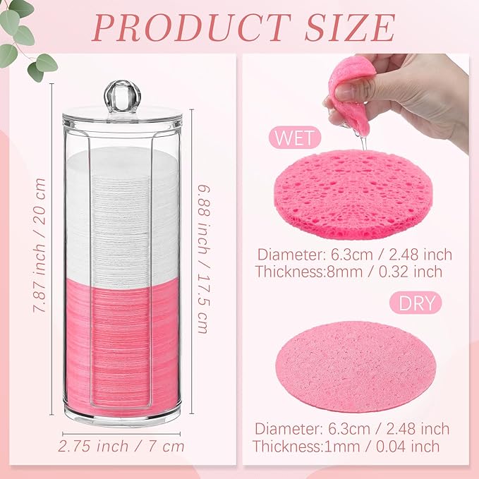 Sieral 120 Pcs Compressed Facial Sponges with Container Disposable Face Sponge Pads for Washing Face Cleansing Exfoliating Esthetician Makeup Removal(Round,White, Pink)