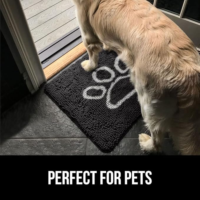 GORILLA GRIP SoakSTOPPER Dog Door Mat, 36x24 Machine Washable Rug Absorbent Doormat Captures Moisture Mud Dirt, Quick Dry Soft Chenille Entryway Rugs Indoor Entrance Mats for Dog Paws, Black White