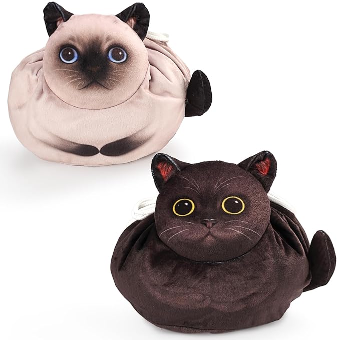 Drawstring Makeup Bag, Cat Makeup Bag, Travel Makeup Organizer, Cosmetic Pouch Bag, Cat Gift for Women, Lay Flat Makeup Bag Gifts for Cat Lovers(2-Pack)
