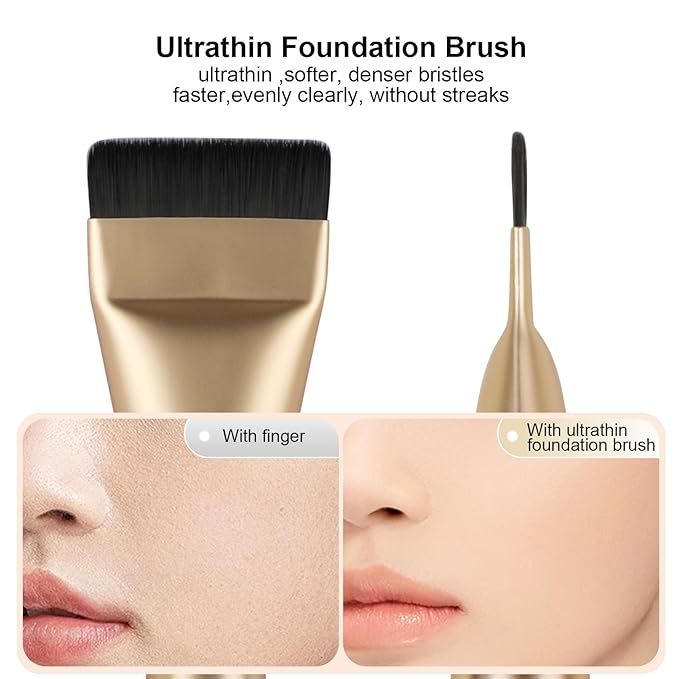 2Pcs Flat Foundation Brush,Face Mask Brush Makeup Spatula Facial Brush for Liquid Foundation Mask,Premium Face Korean Makeup Brush for Blending Cream (Silver&Champagne)