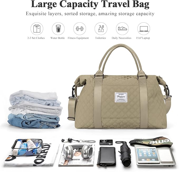 HYC00 Travel Duffel Bag,Carry-on Overnight Weekender Bags for Women,Sports Tote Gym Bag with Wet Pocket