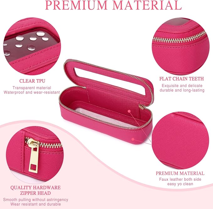 Clear Travel Makeup Bag with Brush Bag Portable Transparent Cosmetic Bag and Toiletry Bag Waterproof Clear Makeup Bag with Zipper Car Bag for Women (Fuxia, L+Slim)
