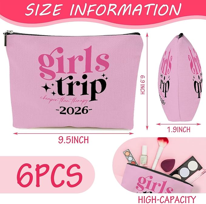 6 Pcs Girls Trip Gifts Set - Insulated Makeup Cosmetic Travel Bag Kit for Women , Bachelorette Weekend Favors, Spa Vacation Essentials, Mother's Day Christmas Birthday Gift for Friends Daughter