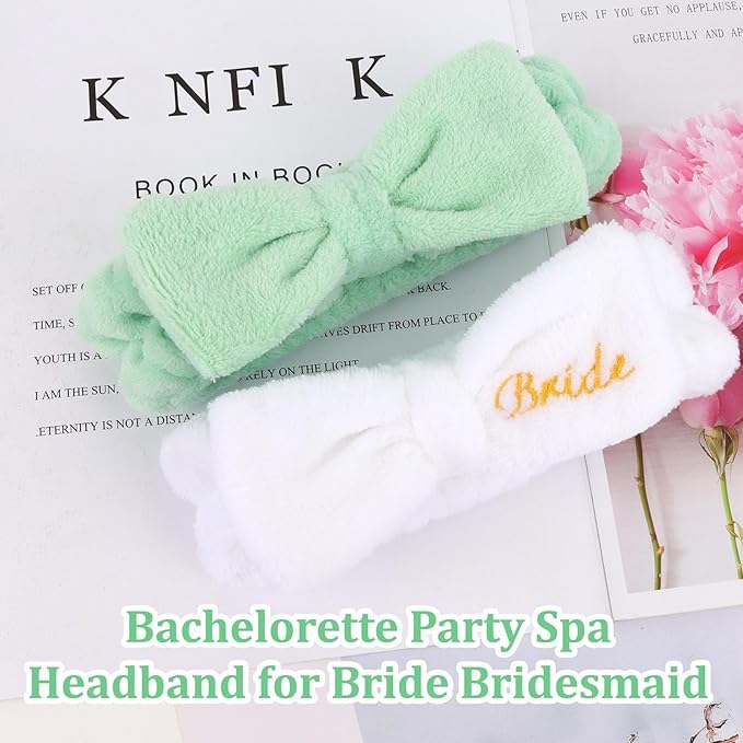 CIEHER 8 Pack White & Green Spa Headband for Bachelorette Party Favors, Bachelorette Party Spa Headband for Bride Bridesmaid, Bachelorette Gifts for Bride Skincare Makeup Headbands Face Wash Headbands