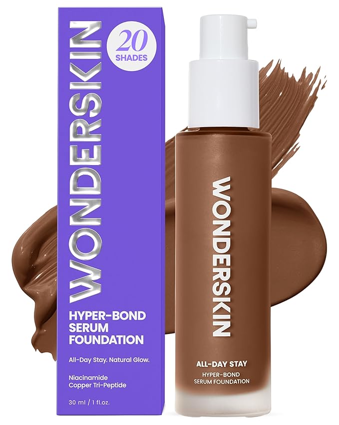 Wonderskin Hyper Bond All-Day Stay Serum Foundation – Waterproof, Transfer-Proof, 24HR Longwear Face Makeup with Niacinamide & Hyaluronic Acid – Lightweight, Natural Finish (Moxy)