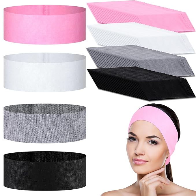 128 Pieces Disposable Spa Facial Headbands Stretch Non-Woven Facial Headband Soft Skin Care Hair Band with Convenient Closure for Women Girls Salons Esthetician Supplies (Multicolor)