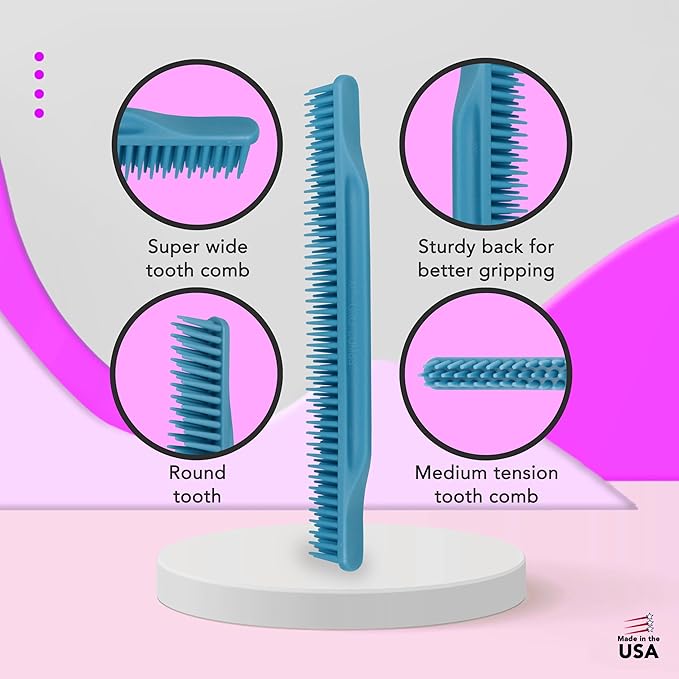 Allegro Combs 3-Row Detangling Comb, Wide Tooth Curl Defining Brush, Perfect for Women Curly Hair Stylists, Curl Defining Comb, Made In The USA, Baby Blue (1 Piece)