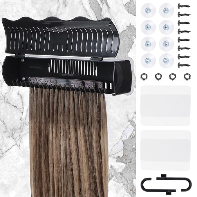 IDN BEAUTY Hair Extension Holder Stand for Styling, 4 Installation Modes With Tool, Hair Extension Holder Designed to Securely Hold Your Extensions for Washing, Styling, Packing and Storing (Black)