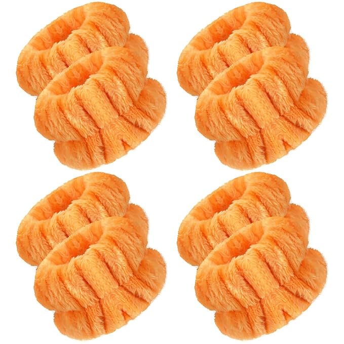 Chuangdi 4 Pairs Wrist Bands for Washing Face Wrist Spa Microfiber Wash Towel Band Scrunchies Absorbent Wristbands Sweatband for Women Prevent Liquid from Spilling(Orange)