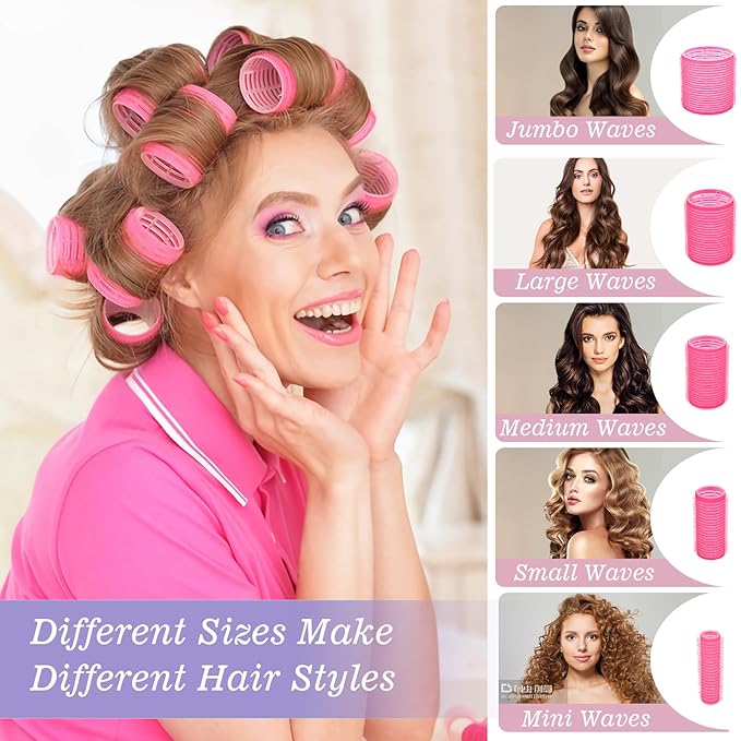 5 Size Hair Rollers, 72Pcs Roller Set, Hair Curlers for Blowout Look Long, Short Hair, Jumbo Large Big Small 30 Hair Rollers, 40 Roller Clips, Tail Comb, Storage Bag