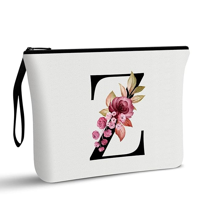 Vavabox A-Z Personalized Makeup Bag, Birthday Gifts for Women Mom, Gifts for Best Friend, Bride Bridesmaid Cosmetic bag (Z, White)