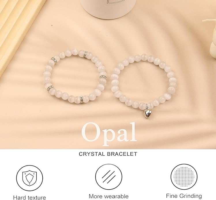 2Pcs Healing Crystal Bracelets for Women Handmade Beaded Bracelet Healing Prayers Crystal 8mm Natural Stone Beads Bracelet Stress Relief Get Well Soon Gifts