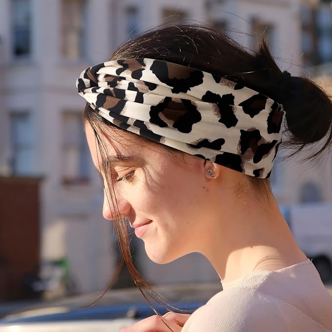 DRESHOW 4 Pack Boho Non-Slip Headbands for Women Girls Yoga Workout Running Knotted Turban Floral Elastic Head Wrap
