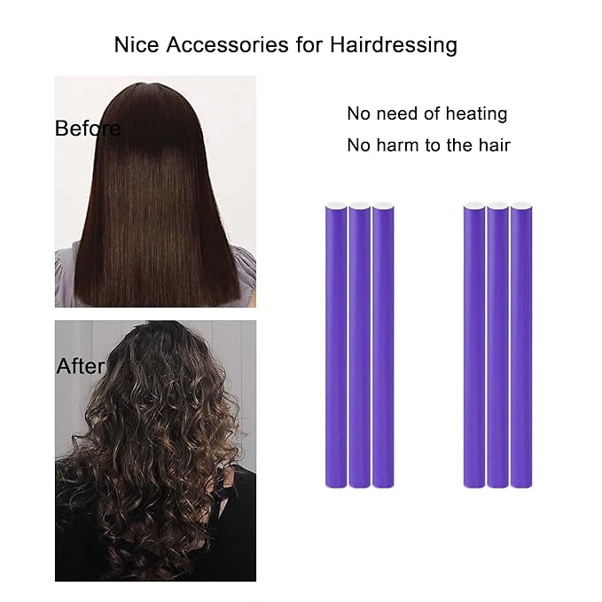 9.45"x 0.55" Flexible Curling Flexirods, 30Pcs Heatless Bendy Foam Rods for Long, Medium, Short Hair Curls - Purple