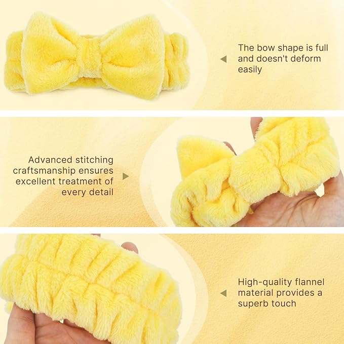12 Pack Solid Super Soft Stretchy Flannel Big Bow Headbands for Washing Face Makeup Shower Skin Care Spa Hair Bands Headwraps for Women Girls Teens