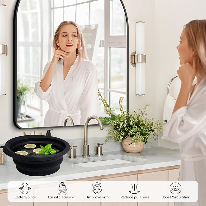 Ice Bowl for Face with Built-in Ice Tray, Foldable Silicone Face Bowl for Ice, Facial Ice Bath Bowl, Skin Tightening & Acne Relief, Portable Ice Face Bowl for Home Travel-Purple