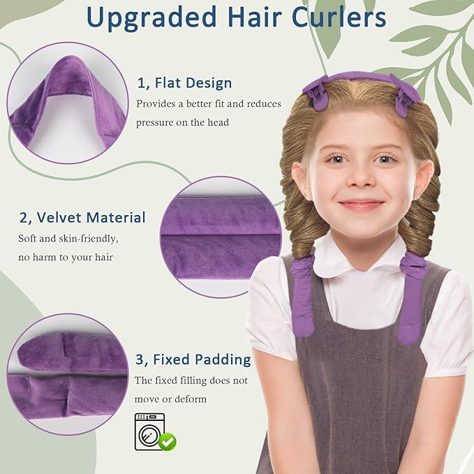 Hair Curlers to Sleep In, No Heat Curling Headband, Soft Overnight Curls Headband with Satin Bonnet, Non Heat Hair Curler Rollers Wrap Set for Women Girl Long Hair, 10 PCS with Gift Box -Purple