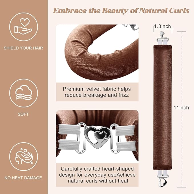 Heatless Curls Overnight Set - 4PCS Jumbo Velvet Hair Rollers to Sleep In, Soft Flexi Rods for No Damage Curls and Wave