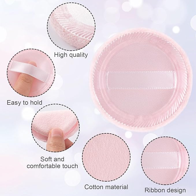 25 Pack 60mm Round Powder Puffs for Foundation Makeup Applicators, Soft Cotton Skin-Friendly Face Powder Sponge Velour Velet Puffs Pads for Cream Cosmetics- Pink