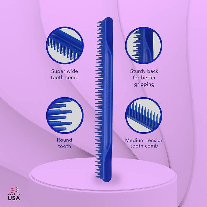 Allegro Combs 3-Row Detangling Comb, Wide Tooth Curl Defining Brush, Perfect for Curly Hair Stylists, Made in USA, Royal Blue, 1 Piece (#70)