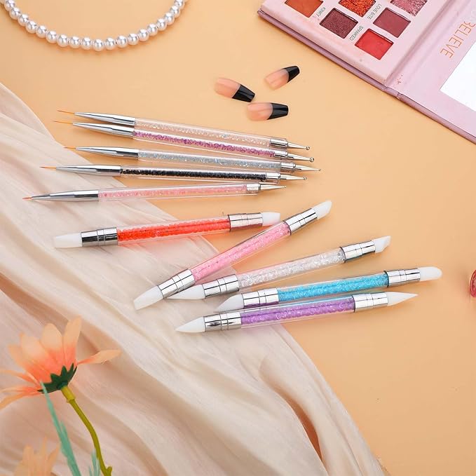 10Pcs Nail Art Sculpture Pen, Dual Tipped Silicone Nail Tools, Nail Art Tools, DIY Brush Dotting Tools Kit for Design Nail Foil Carving Drawing and 3D Effect Shaping Drawing Dotting Tools