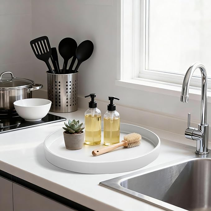 2 Pack 11" Bathroom and Vanity Tray, ABS Bathroom Counter Organizer， Coffee Table Decor for Perfume, Candles, Keys &More. Kitchen Countertop Organizer, Decorative Tray Soap Holder, White