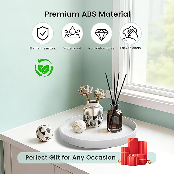 1 Pack 11" Bathroom and Vanity Tray, ABS Bathroom Counter Organizer， Coffee Table Decor for Perfume, Candles, Keys &More. Kitchen Countertop Organizer, Decorative Tray Soap Holder, White