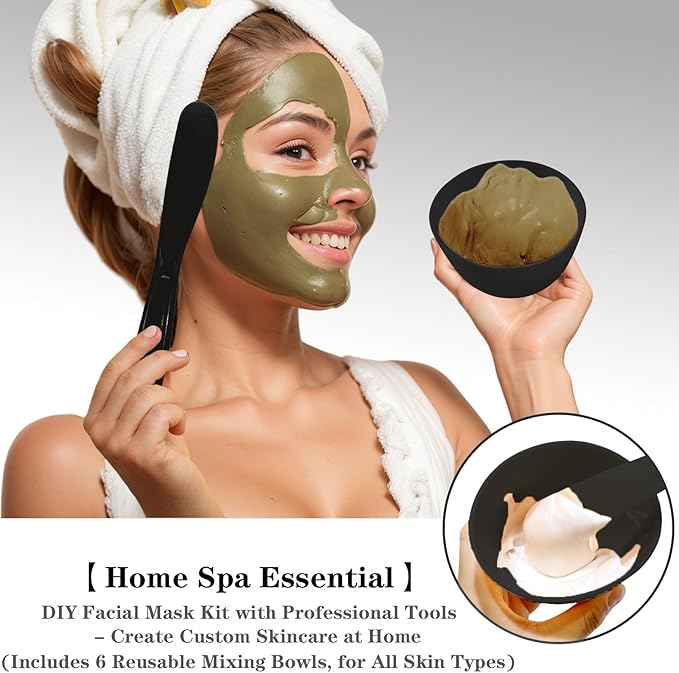 9Pcs Silicone Facial Mask Bowl DIY Face Mask Mixing Bowl for Facials Home Salon Spa Skin Applicator Bowl with Stir Sticks, Black