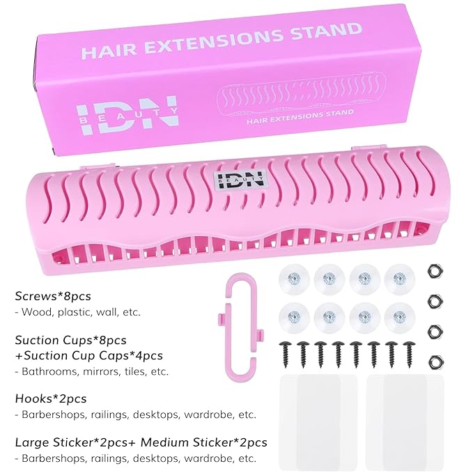 IDN BEAUTY Hair Extension Holder Stand for Styling, 4 Installation Modes With Tool, Hair Extension Holder Designed to Securely Hold Your Extensions for Washing, Styling, Packing and Storing (rose)