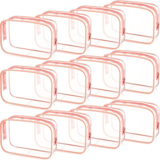 Weewooday 12 Pieces Clear Makeup Bags Cosmetic Storage Bags PVC Zipper Pouches Travel Waterproof Makeup Plastic Case for Women Organizing Toiletries Traveling Bathroom(Large,Pink)