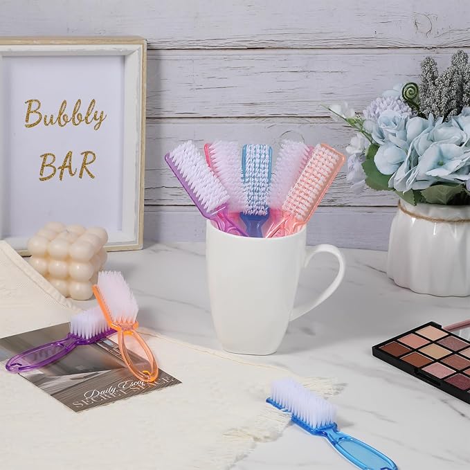100 Pcs Handle Grip Nail Brush Bulk Nail Brushes for Cleaning Fingernails Soft Bristles Cleaning Brushes, Soft Stiff Bristles Pedicure Manicure Tools for Toe, 5 Colors