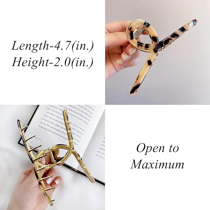 Big Hair Claw Clips Butterfly Hair Clips for Women 4.7" Large Acetate Metal Hair Claw Clip for Girls Hair Accessories for Long Thick Hair (Light leopard)