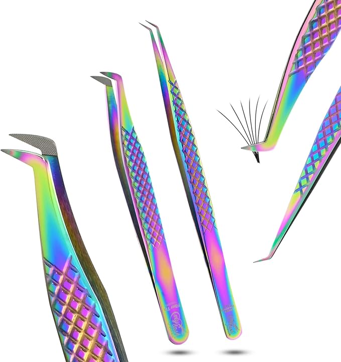 2pcs Fiber Tip Lash Tweezer Set – Boot Volume Tweezer & Isolation Tweezer, Professional Eyelash Extension Tools, Stainless Steel Non-Slip Grip for Classic, Volume & Mega Volume Lashes (Multi)