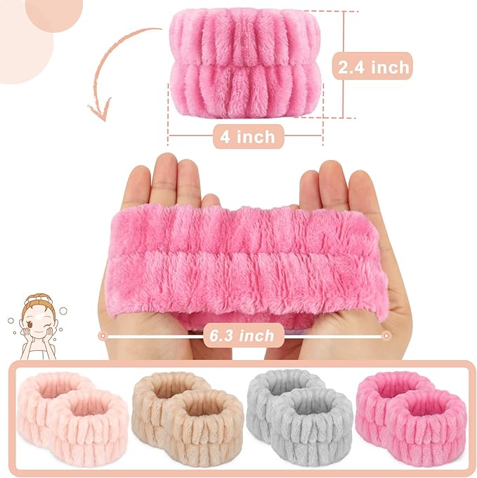Crosize 8 Pcs Microfiber Spa Wrist Bands for Women, Yoga Enthusiasts and People Doing Housework or Sports, Absorbent Face Washing Wristbands, Prevent Water from Spilling Down Your Arms