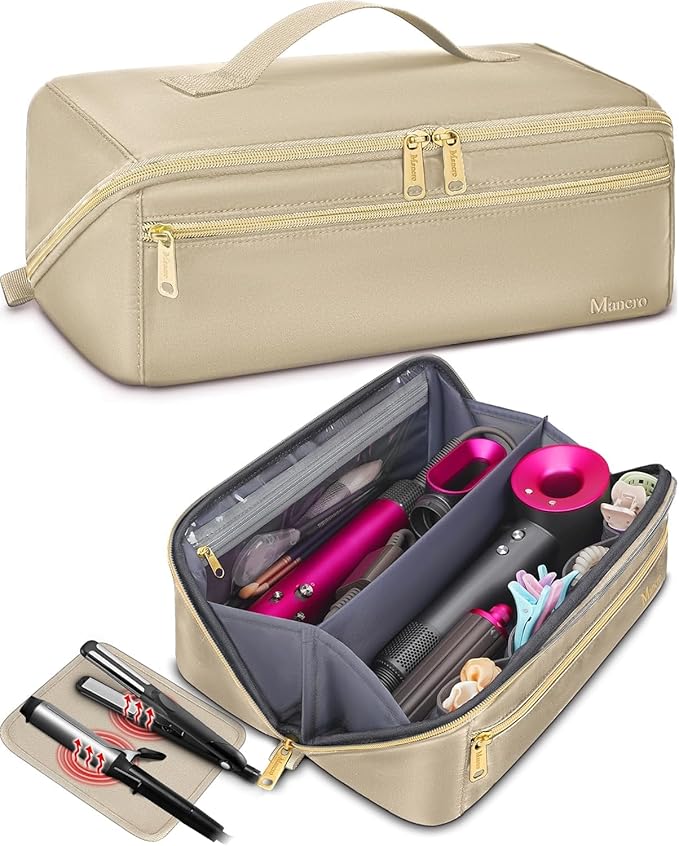 Mancro Hot Hair Tools Travel Bag with Separate Heat Resistant Mat, Large Capacity Wide-open Pouch, Hair Accessories Organizer for Flat Irons, Straighteners, Curling Iron, Grey