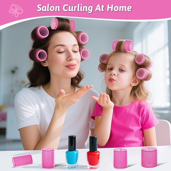 50 Pcs Rollers Hair Curlers Set with 24Pcs Self Grip Hair Rollers 4 Sizes and 24 Pcs Clips for Blowout Look Long Medium Short Thick Hair Volume