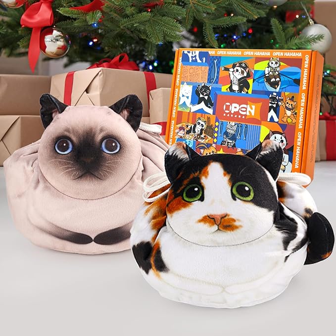 Openhaha Drawstring Travel Organizer, Cosmetic Pouch - Cat Gift for Women, Lay Flat Makeup Bag Gifts for Cat Lovers (2-Pack)