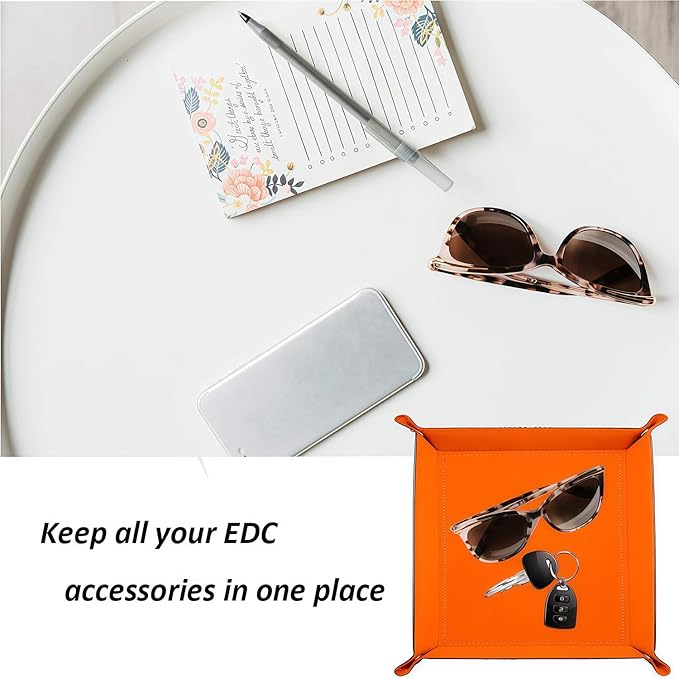 siduater Valet Tray Desktop Storage Organizer – Vegan Leather Catchall Bedside Vanity Tray Nightstand Caddy Holder for Remote Controller, Watch, Keys, Phone, Wallet, Coin, Jewelry, Marble Brown