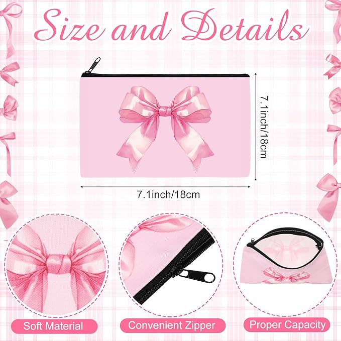Reginary 20 Pieces Cosmetic Bag for Women, Roomy Makeup Bags with Zipper Toiletry Bag Pouch Travel Accessory Organizer Gifts, 7 x 4.3 Inches(Pink Bow)