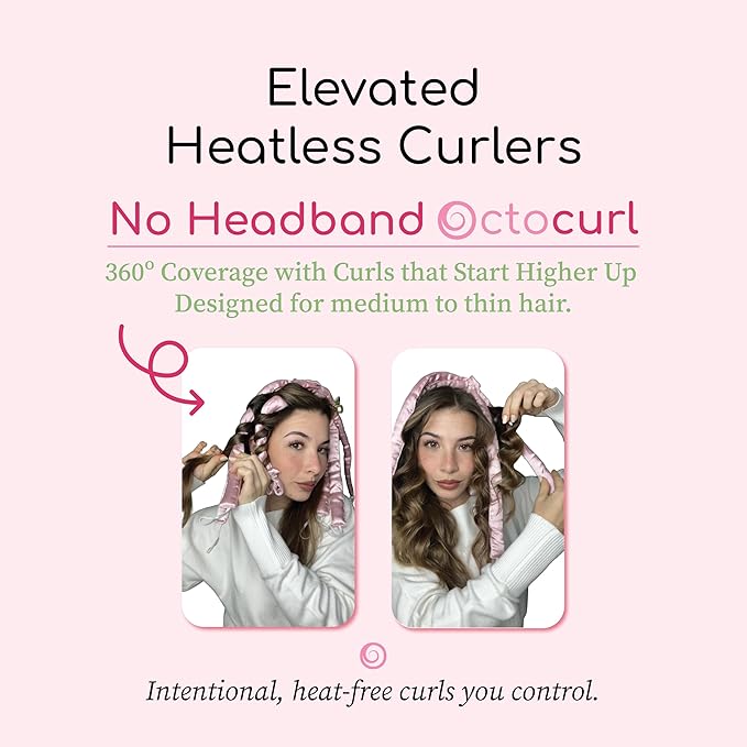 Octocurl No Headband Heatless Curlers for Medium to Thin Hair – Lightweight Curling System for Controlled, 360° Heat-Free Curls