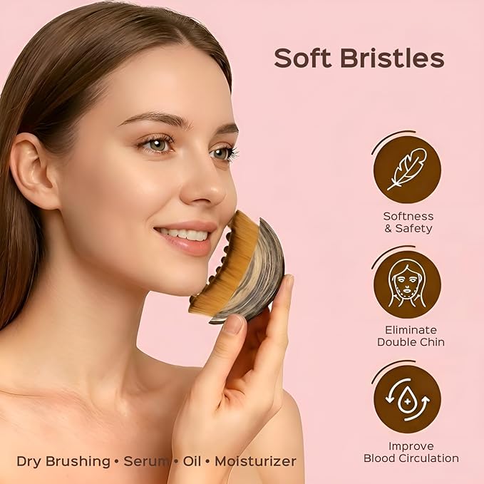 2PCS Lymphatic Contour Face Brush for Lymphatic Drainage Massager Tool for Face & Neck Lifting, Gua Sha Brush, Jawline Chin Sculpting, Dry Brushing, Curved Ergonomic Design(Brown, 2PCS)