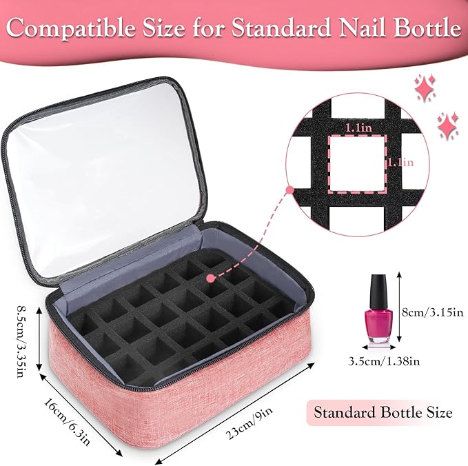 YOREPEK Nail Polish Organizer Holds 72 Bottles (15ml-0.5 fl.oz) Large Nail Polish Carrying Case with 3 Removable Pouches and 4 Zippered Pockets for Manicure Tools, Supplies, Nail Lamp, Gift for Women