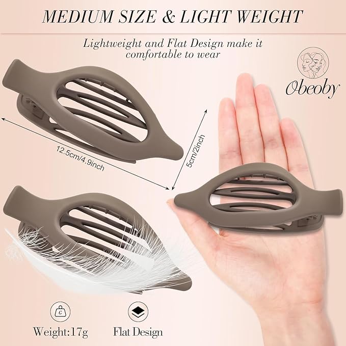 Flat Hair Clip 5 pcs Lay Down Claw Clips Hair Accessories for Women -Brown (Mix & Match Series)