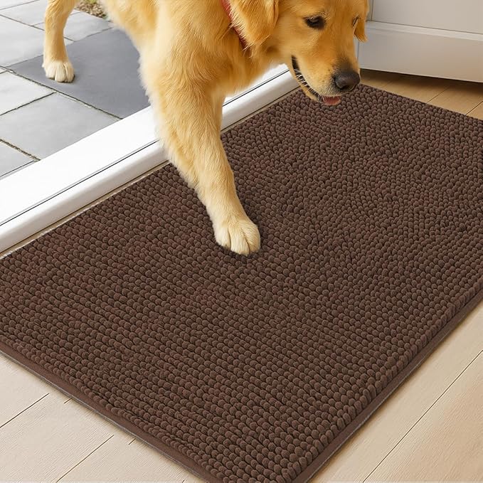 MudGuard Mat™ Dog Door Mat for Muddy Paws, Super Absorbent Microfiber, Non-Slip Indoor Mat, Quick Dry Chenille Mud Mat for Dogs & Entryway, Washable, Choco 16" x 24"