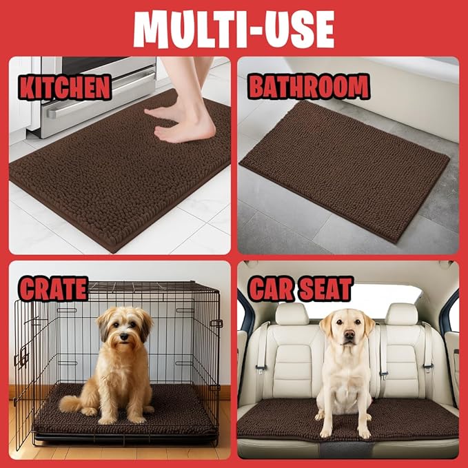 MudGuard Mat™ Dog Door Mat for Muddy Paws, Super Absorbent Microfiber, Non-Slip Indoor Mat, Quick Dry Chenille Mud Mat for Dogs & Entryway, Washable, Choco 16" x 24"