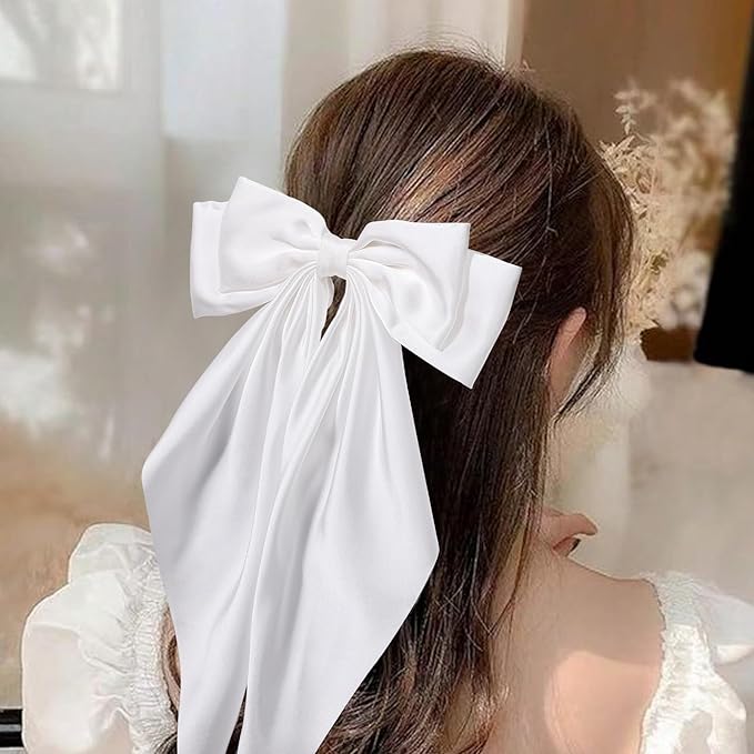 6 PCS Hair Bows for Women, Big Bow Hair Clips for Girls, Silky Satin Hair Bows Clips Oversized Long Tail, Large Cute Aesthetic Hair Accessories, Metal Bow Hair Clips Holiday Gifts Blue