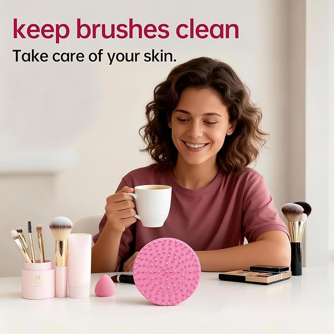 Norate Makeup Brush Cleaner, Make up Brush Cleaner Mat, Silicone Brush Cleaning Mat, Paint Cosmetic Brush Cleaner Pad with Suction Cup for Valentines Day, Stocking Stuffers for Women Moms Teen Girls