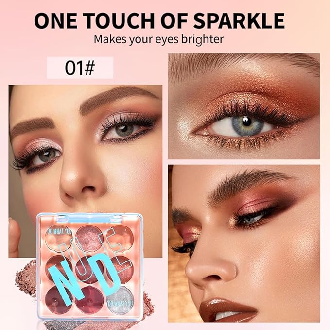 High Pigment 9-Color Nude Brown Eyeshadow Palette – Matte, Shimmer & Glitter Shades Eye Shadow Kit, Long-Lasting Warm Neutrals for Soft Glam & Daily Wear,Blendable Travel-Friendly-Caramel Bronze