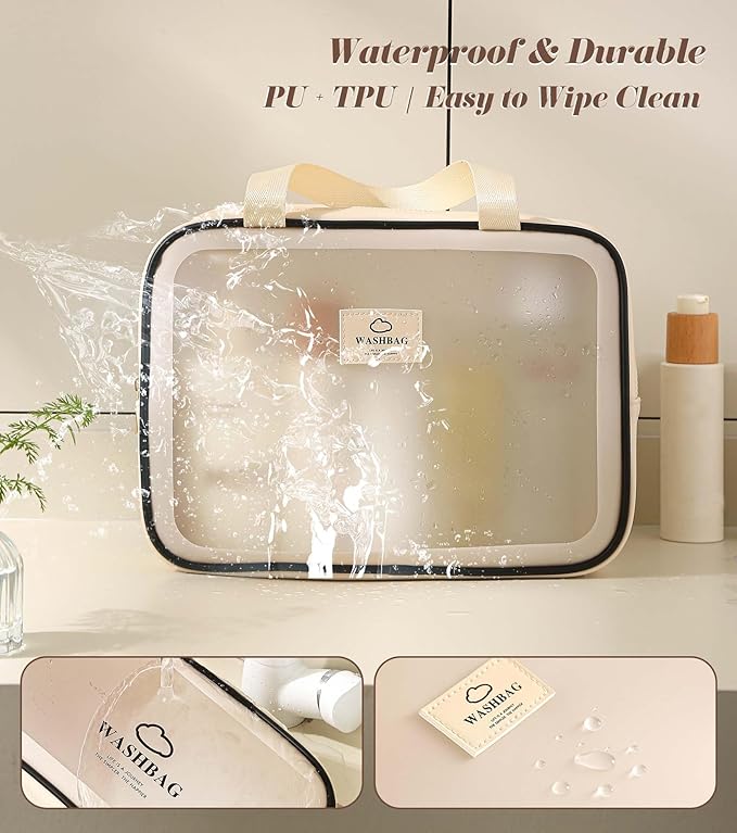 Large Travel Toiletry Bag with Dry Wet Separation– PVC Waterproof Wash Bag for Women, Clear & Matte shower bag for Gym, Overnight, Swimming, and Business Trips
